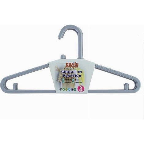Cleafe - Set 5pz Grucce Stampelle Appendiabito In Plastica Grigia Pantaloni Giacche 87689 - (1/2)