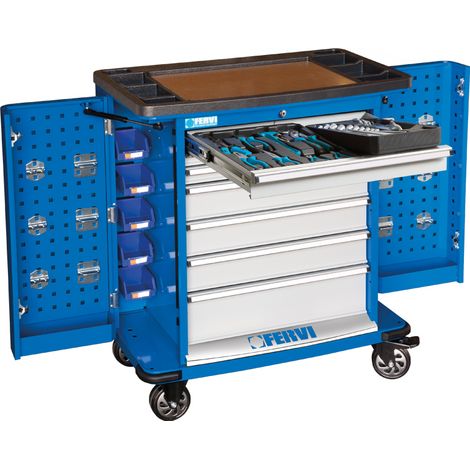 Carrello cassettiera con utensili attrezzi 72 pz officina Fervi c980/cc01 (1/4)