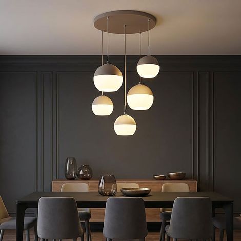 LED Pendelleuchte Hängeleuchte Deckenlampe weiß sandfarben matt Glas rund H120cm (1/5)