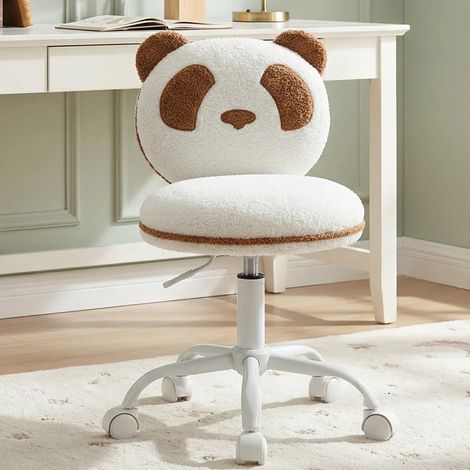 Wahson Kinderschreibtischstuhl Kunstfell drehbar mit Rollen, höhenverstellbar ohne Armlehne Panda-Design für Arbeitszimmer/Schlafzimmer, Braun (1/5)