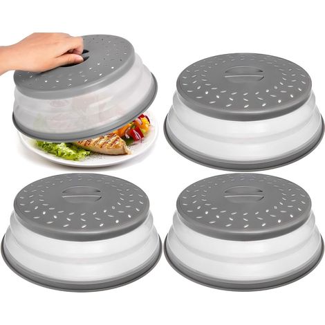(Gris)3 Pièces Cloche Micro Onde, Couvercle Pliable pour Micro Ondes avec Trou De Vapeur, Panier Filtre à Fruits (1/5)