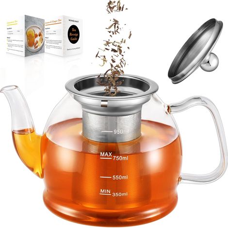 Théière en verre 1000 ml avec passoire, service à thé en verre borosilicate, œuf à thé pour feuilles lâches, théière - Passe au lave-vaisselle (1/5)
