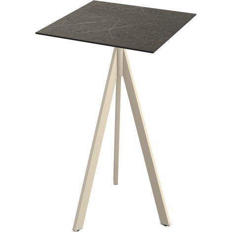 Infinity Tripod mange-debout avec piètement sable + plateau HPL Midnight Marble 70x70 cm - Feros (1/4)