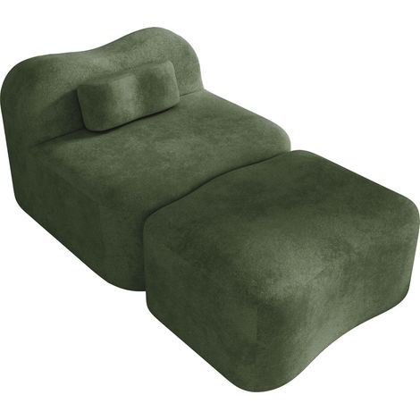 Canapé modulable en velours vert, fauteuil sans cadre 1 place avec pouf mobile, mousse haute densité 32D, 96 x 167 x 70 cm (1/5)