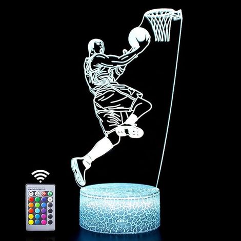 Veilleuse lumineuse 3D motif basket-ball, 16 couleurs changeantes, télécommande, diaporama, idéale pour les fêtes d'anniversaire et de Noël des enfants (garçon basketteur) [Classe énergétique G]
