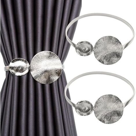 Lot de 2 embrasses de rideaux modernes en métal argenté, accessoires d'intérieur pour salon et chambre à coucher (feuille de lotus) (1/5)