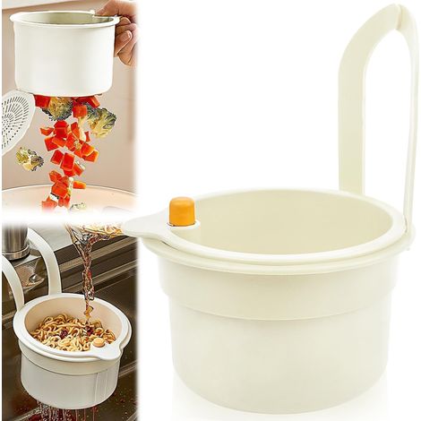 Abtropfgestell für Spülbecken, herausnehmbarer Speiserestefilter, Behälter für Speisereste, Abtropfkorb, multifunktionales Wasch- und Abtropfbrett für Küche, Obst und Gemüse (weiß)
