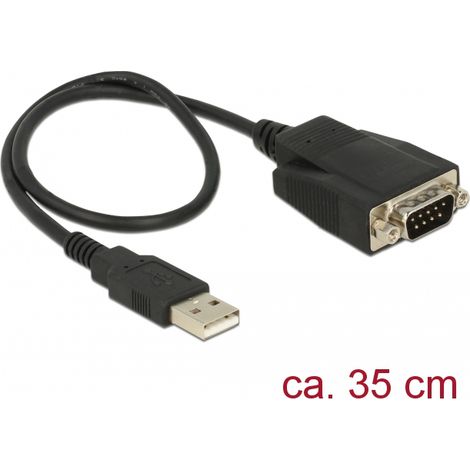 Delock Adaptador USB 2.0 Tipo-A macho 1 x Serial RS-232 DB9 macho con tornillos y tuercas Protección ESD
