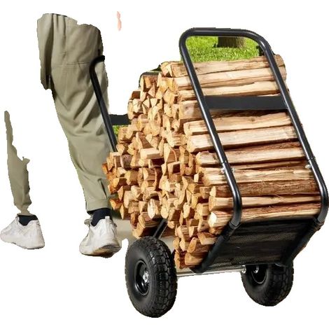 Brennholzwagen, Stahlmaterial, 113,4 kg Tragfähigkeit, 67 cm x 52 cm x 110 cm Abmessungen, PU-Räder, wasserdichte Abdeckung enthalten (1/5)