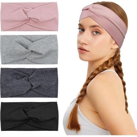 Bandeau élastique et doux pour femmes et filles, bandeau torsadé et antidérapant pour le yoga et le sport (rose, noir, gris, gris foncé) (1/5)