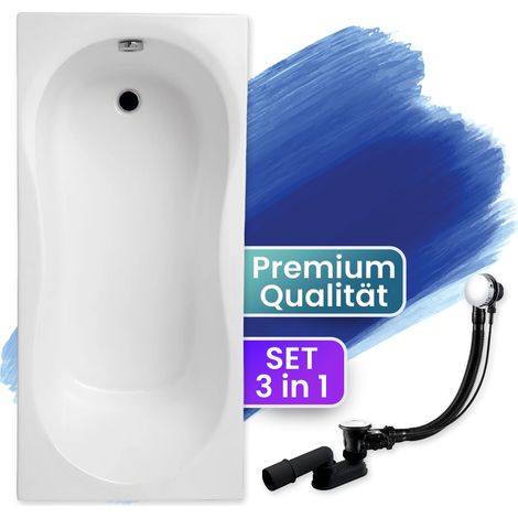Badewanne Rechteck 160x70, Ablaufgarnitur & Füßen GRATIS - Komplettset 3in1 Original Acryl Wanne Premium Siphon - Made in EU - BADLAND GRACJA (1/5)