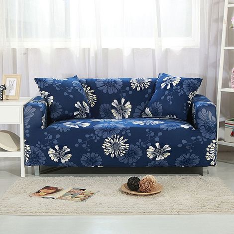 Housse de Canapé Extensible 2 Place Couverture Canapé avec Accoudoirs, chrysanthème, bleu foncé[SFT83]