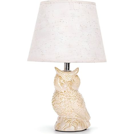 Lampe Décorative Céramique Blanche Sculpture Chouette Originale Douille E14 Style Vintage Charmant Ambiance Apaisante (1/3)