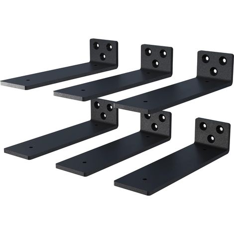 Floating Shelf Bracket 8 Inch 6 Pcs Hidden Invisible L Shelves Brackets, Heavy Duty Cast Iron Metal Industrial Black Supports (1/5)