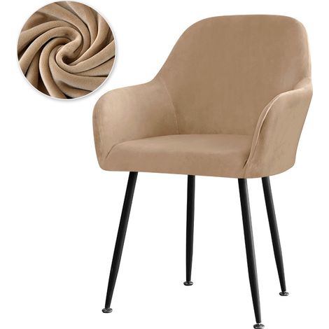 Lot de 4 housses de chaise extensibles avec accoudoirs, amovibles et lavables Chameau (1/5)
