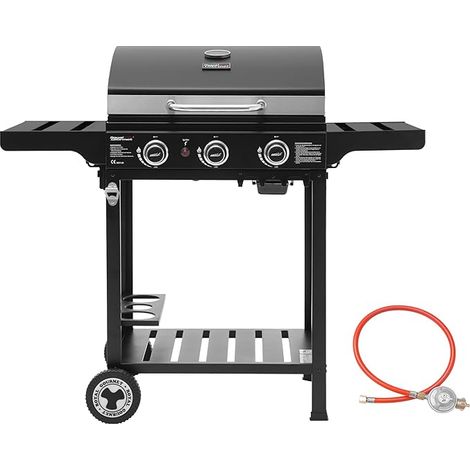 Royal Gourmet 3-Edelstahlbrenner Gasgrill,9kW leistungsstarke Grillwagen, Outdoor BBQ Grill inkl. Piezozündung, Große Grillfläsche, klappbare Seitentische,Grill-Thermometer ,Schwarz (1/5)