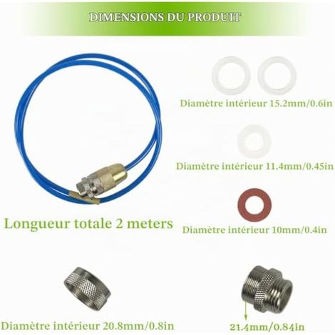 Appareil de nettoyage de conduites d'eau haute pression Nettoyeur de conduites haute pression puissant pour tuyaux M22 M24 et 1/2 pouces avec joints et longueur de 2 mètres (1/4)