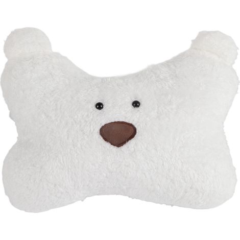 Coussin de voiture ours mignon en peluche douce et confortable, soulageant le stress, accessoire intérieur pour conducteur, accoudoir, appui-tête ours blanc (1/5)
