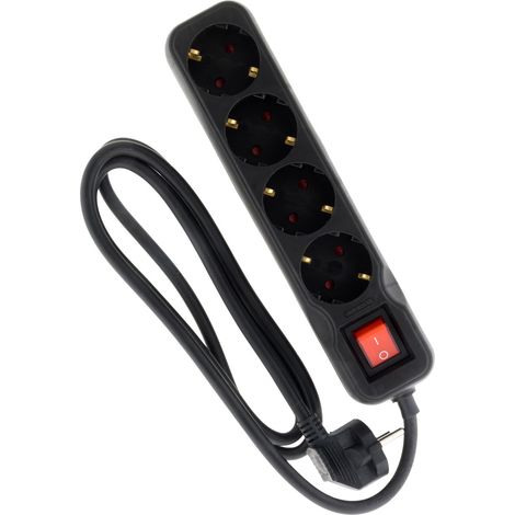 Multiprise Schuko + interrupteur 4x16A - 1,4m - Noir - Zenitech (1/5)