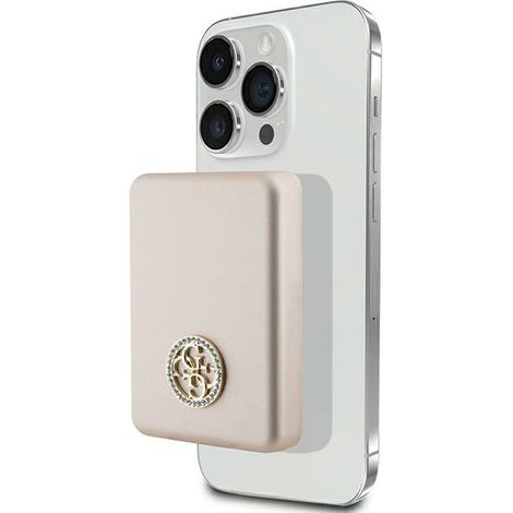 Powerbank induttivo Guess 5WGUPBM3AL4DMD 3000mAh Oro/Oro MagSafe 4G Logo in metallo intrecciato (1/5)