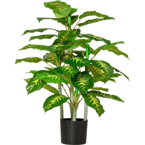 Planta artificial Dieffenbachia de plástico con maceta negra, 95 cm, verde (1/5)