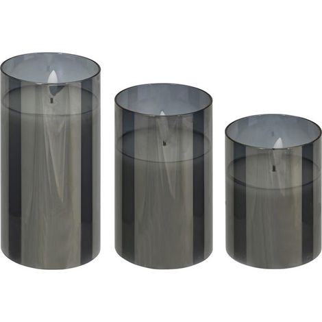Lot de 3 Bougies LED en Verre "Sena" 15cm Noir (1/5)