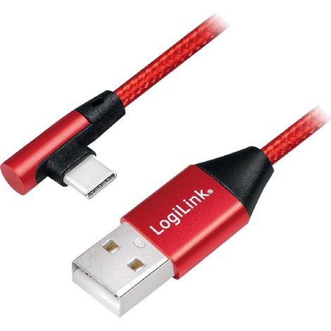 Cable USB 2.0 USB A male USB C prise male angulaire 1m - Rouge