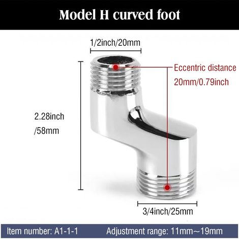 (A1-1-1) Accessoires pour robinetterie de douche : coudes allongés et renforcés, tuyaux courbes et joints pour pommeaux de douche. Le robinet est coudé. (1/5)