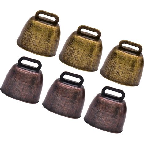 Lot de 6 Petites Cloches de Mouton Vintage en Fer pour Pâturage, Décoration pour Animaux, 3 Cuivre Vert et 3 Cuivre Rouge, Cloches Anti-perte à Son Fort pour Ferme et Élevage (1/5)