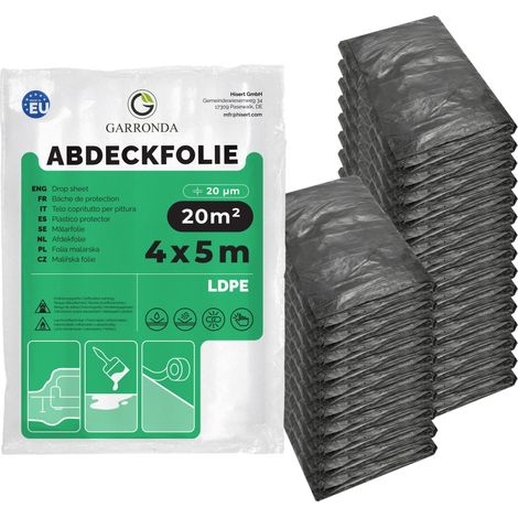 Garronda Bâche de Protection Peinture Travaux 4×5 m - Film Plastique Résistant Imperméable Anti-Poussière Couvre Meubles Sol Mur pour Déménagement Rénovation Intérieur Extérieur GD-0222 (Lot de 25)