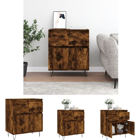 Beistellschrank - vidaXL Sideboard Räuchereiche 60x35x70 cm Holzwerkstoff - Stauraum (1/5)
