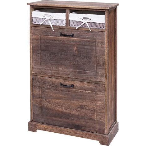 Zapatero estante mueble de entrada para hasta 6 pares de cestas en madera maciza aspecto envejecido marrón 100x60x24cm 040005414 (1/5)