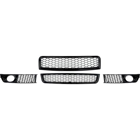 Assemblage de grilles avant, compatible avec Audi A4 B6, design en nid d'abeille, Noir (1/2)