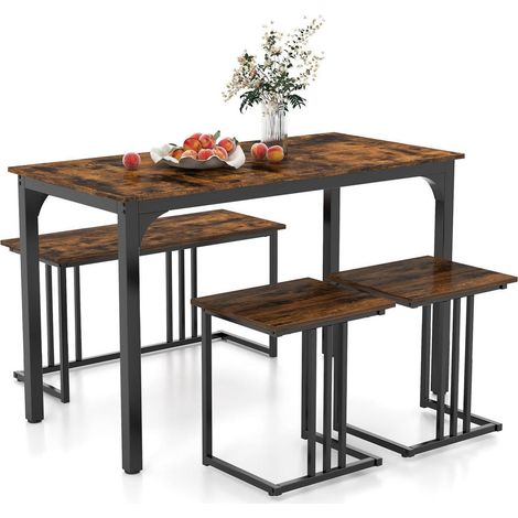 Esstisch-Set 4-teilig mit Bank und Hockern, Bartisch, rustikales Braun (1/5)