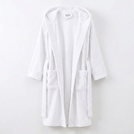 Accappatoio bianco unisex in cotone spugna con cappuccio Ravin (1/2)