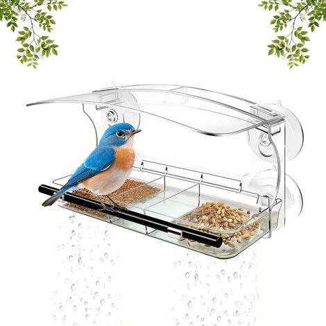 Vogelfutterhaus für den Außenbereich transparentes Acryl-Futterhaus mit Saugnäpfen dreiteiliges Design mit Abflusslöchern. (1/5)