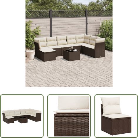 vidaXL Gartensessel - 9-tlg. Garten-Sofagarnitur mit Kissen Braun Poly Rattan (1/5)
