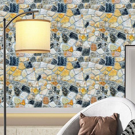 Papel pintado texturizado con aspecto de piedra – Adhesivos de pared autoadhesivos de PVC de 45 cm x 10 m, diseño decorativo de piedra para uso interior. (1/5)