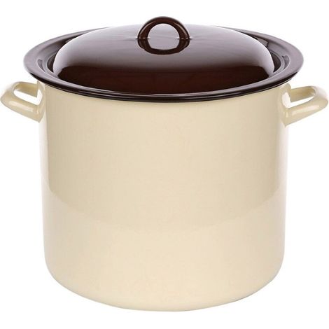 Emaillierter Topf 14,2 l mit Deckel, groß, 28 cm, cremefarben, Gas- und Induktionsherd (1/3)