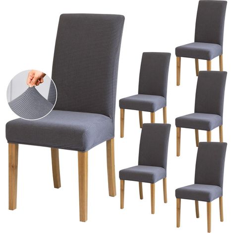 Dehnbare Stuhlbezüge 6er-Set Grau für Esszimmer, Küche, Party (1/5)