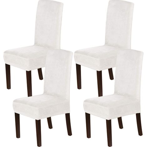 Coprisedie da pranzo in velluto, coprisedie elasticizzati, set di 4 coprisedie Parson, coprisedie, coprisedie da pranzo, tessuto di velluto spesso e lavabile, bianco sporco