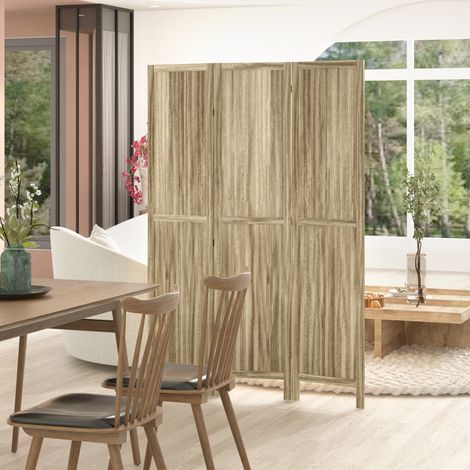 Paravent en bois de paulownia 3 panneaux 120 x 170 cm séparateur de pièce cloison de séparation pliable - naturel