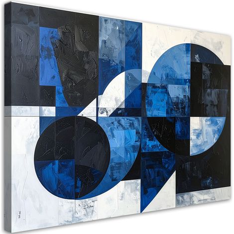 Quadro su tela, Astrattismo texture forme circolari nero e blu, 60x40 (1/5)