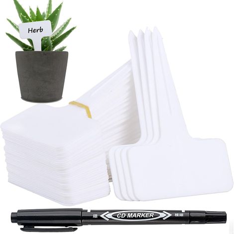 100 pices Etiquette Jardin Exterieur Marqueurs en Plastique de Plantes Type T Plastique Etiquette Potager avec Stylo tanche Etiquetage Rutilisable et Accessoires pour Plantes(Blanc) (1/5)