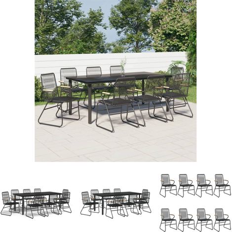 Gartenstuhl - vidaXL 9-tlg. Garten-Essgruppe Schwarz PVC Rattan - Gartenstuhl Set (1/5)