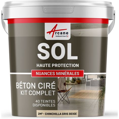 Béton ciré sol en kit, primaire et vernis de finition inclus - 2 m² (en 2 couches) Chinchilla Gris Beige - ARCANE INDUSTRIES