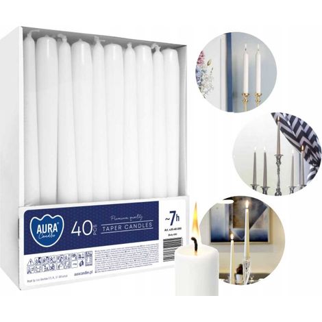 Candele da tavolo affusolate AURA, bianche, 40 pezzi. s30-40-090 (1/5)