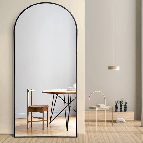 Miroir de Sol Moderne Pleine Longueur avec Support sur Pied, Miroir Mural arqué pour Chambre à Coucher, 180,3 x 78,7 cm, Noir (1/5)