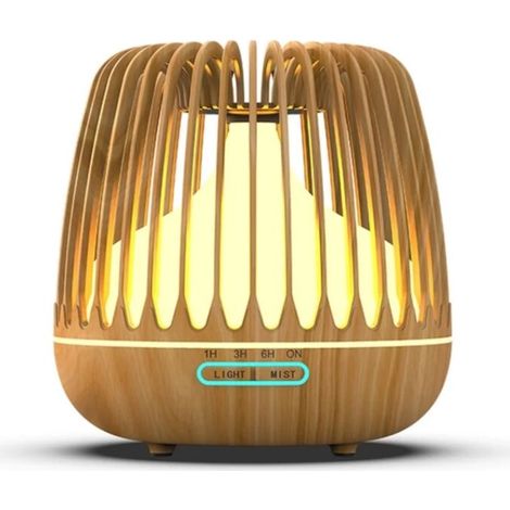 Diffuseur d'Huiles Essentielles en Bois Clair - JINFGERNE - Lampe d'Aromathérapie avec 7 Couleurs LED et Humidification par Nano-Atomisation pour un Confort Optimal