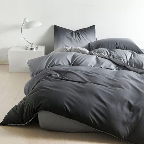 Parure de lit 200 x 200 cm - Gris - En microfibre - Housse de couette 200 x 200 cm - Avec 2 taies d'oreiller - Infroissable - Moderne - Avec fermeture éclair (1/5)